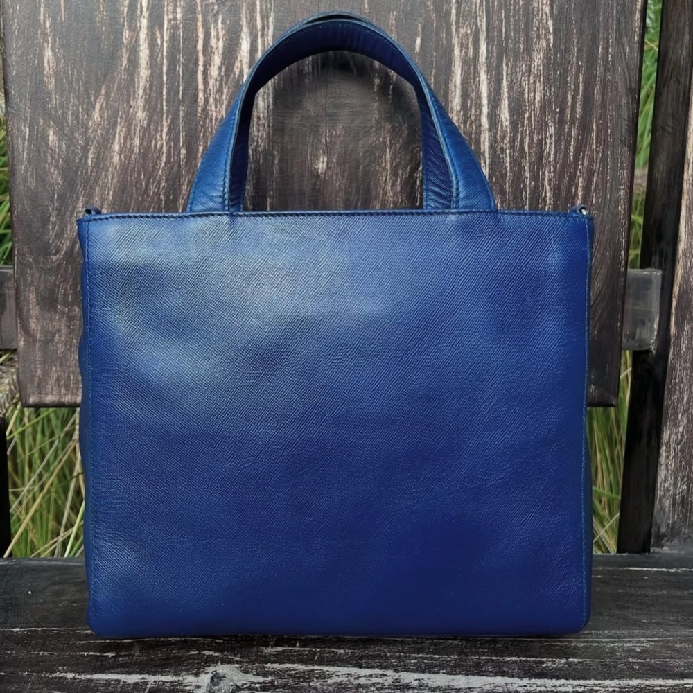 PRADA Classic Bluette Saffiano Leather Small Tote Bag - Picture 2 of 13